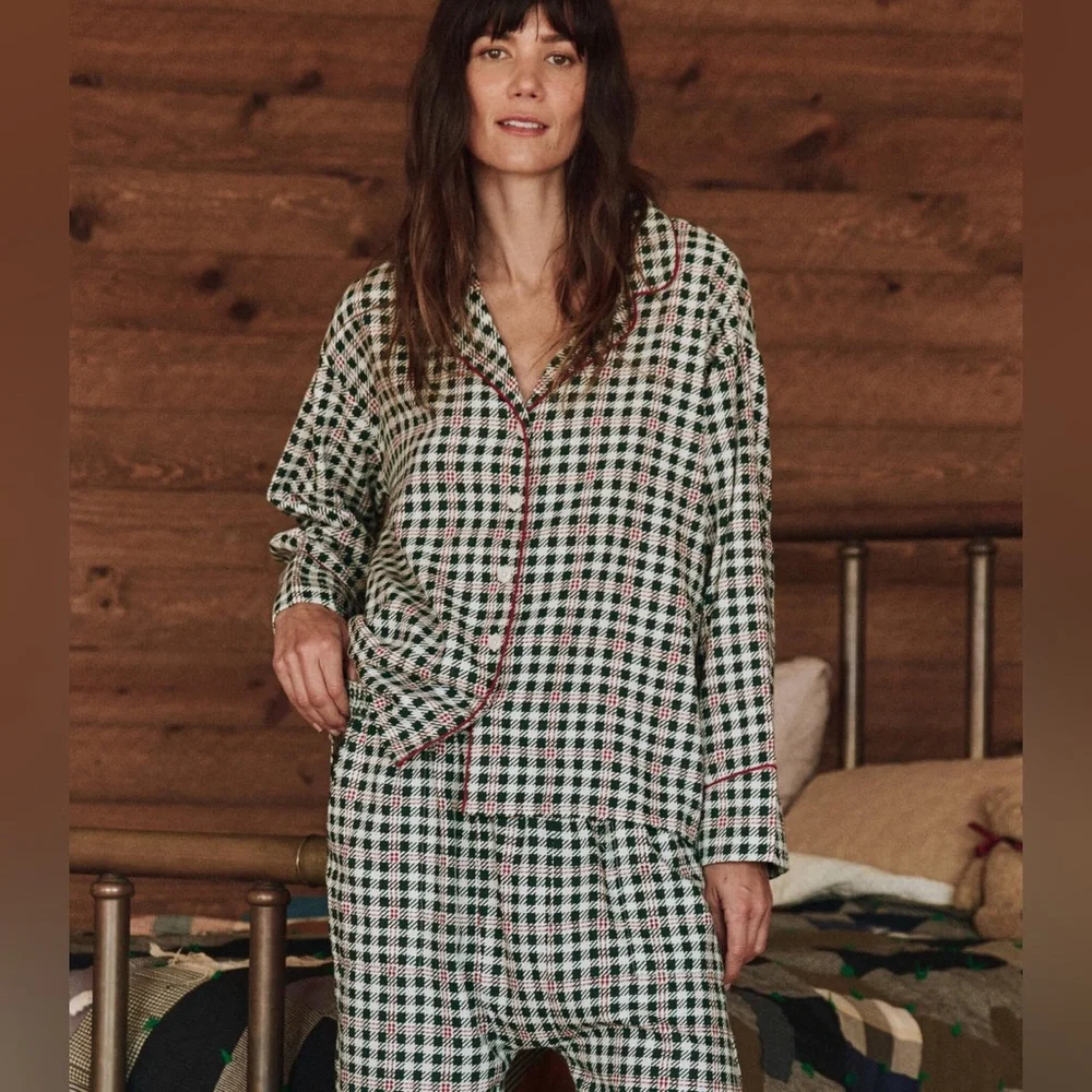 THE GREAT. SLEEP SET The Plaid Pajama Top and Pajama Bottoms Pants Winter Pine 1 - Picture 2 of 16
